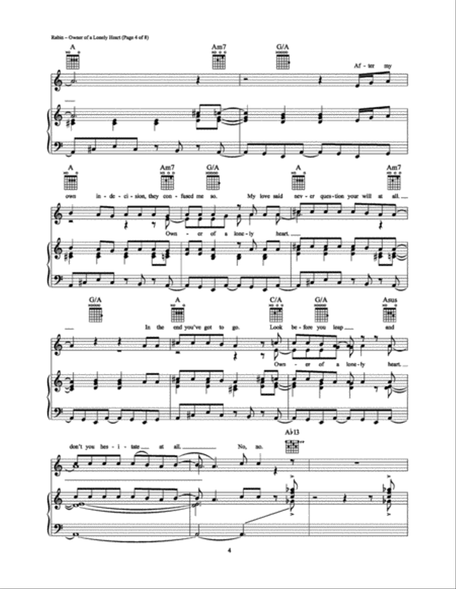 Owner of a Lonely Heart Piano, Vocal, Guitar scores gallery preview page 4