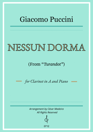 Nessun Dorma by Puccini - Clarinet in A and Piano (Full Score)