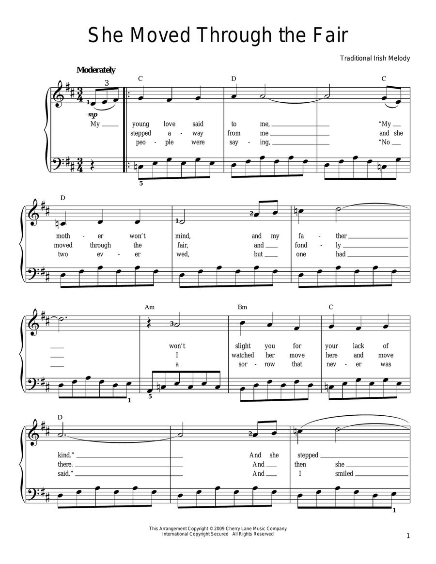 She Moved Thro' The Fair (She Moved Through The Fair) Easy Piano scores gallery preview page 1