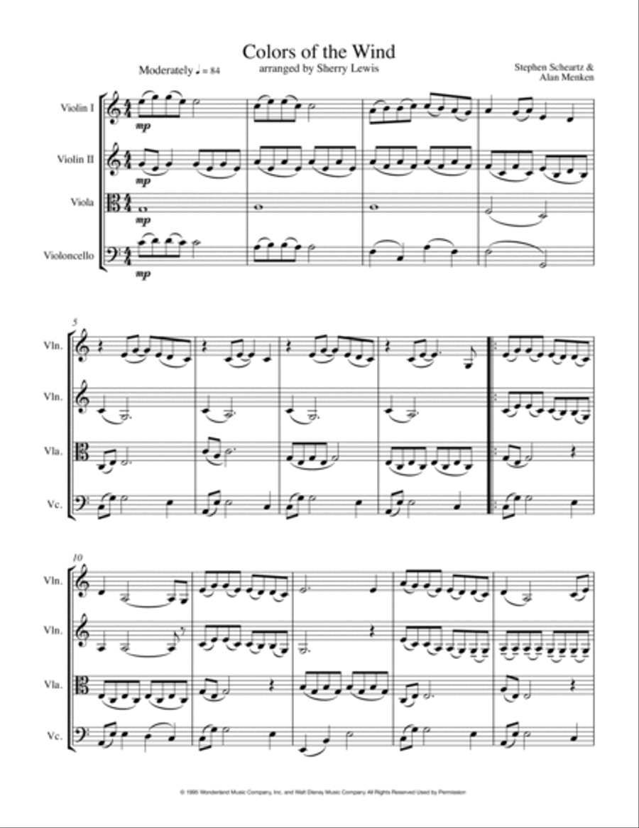 Colors Of The Wind String Quartet scores gallery preview page 4