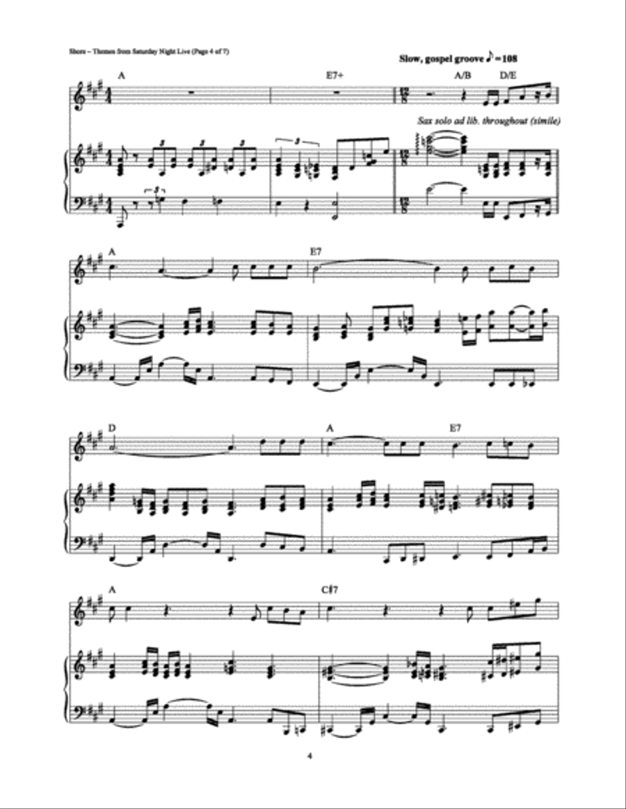 Saturday Night Live (Opening and Closing Themes) Piano Solo scores gallery preview page 4
