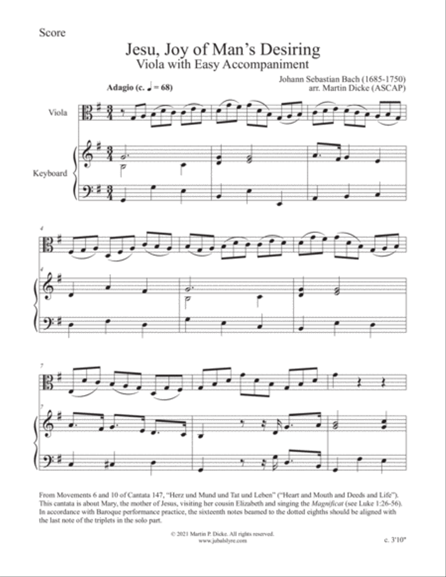 Jesu, Joy of Man’s Desiring (Viola with Easy Accompaniment) Viola Solo scores gallery preview page 2