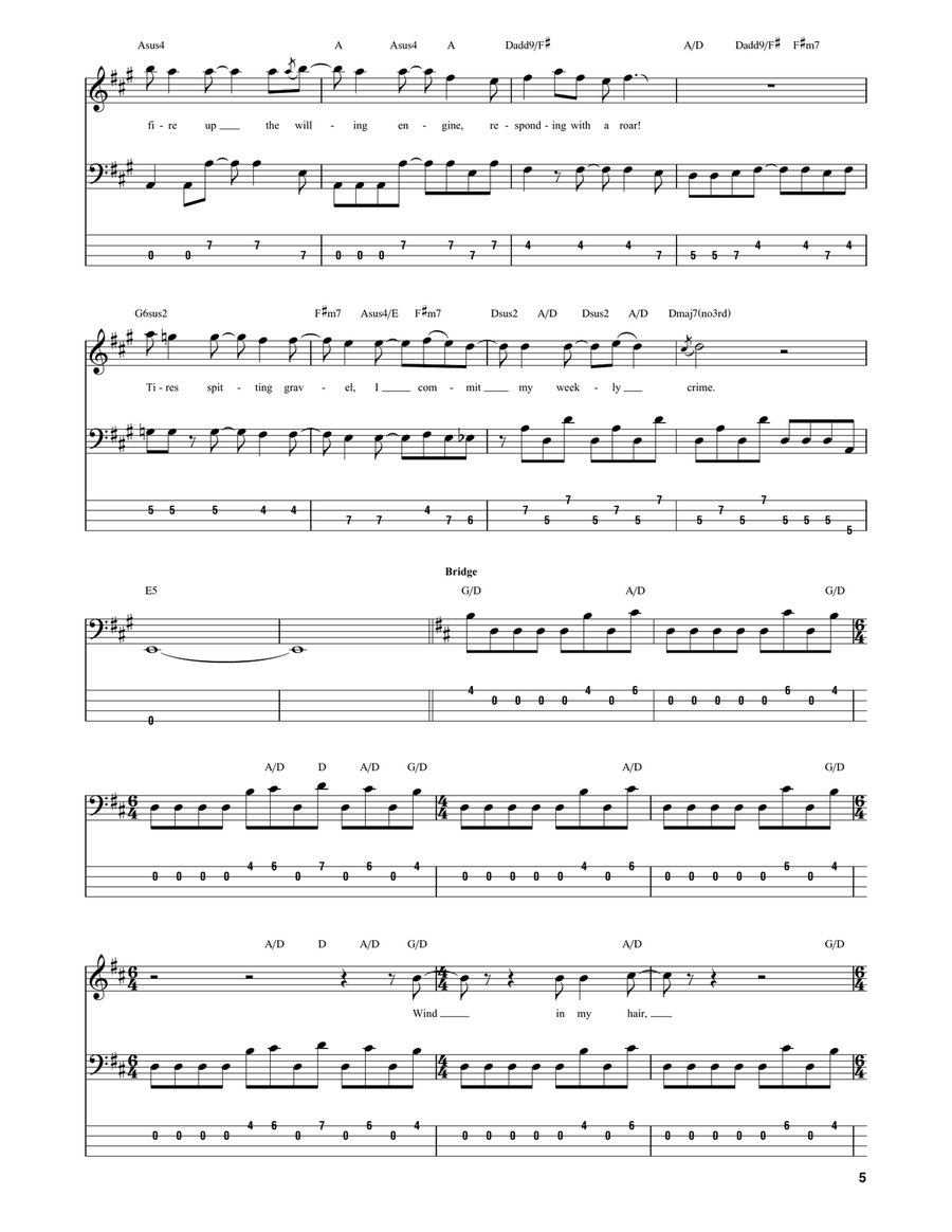 Red Barchetta Bass Guitar Tablature scores gallery preview page 5