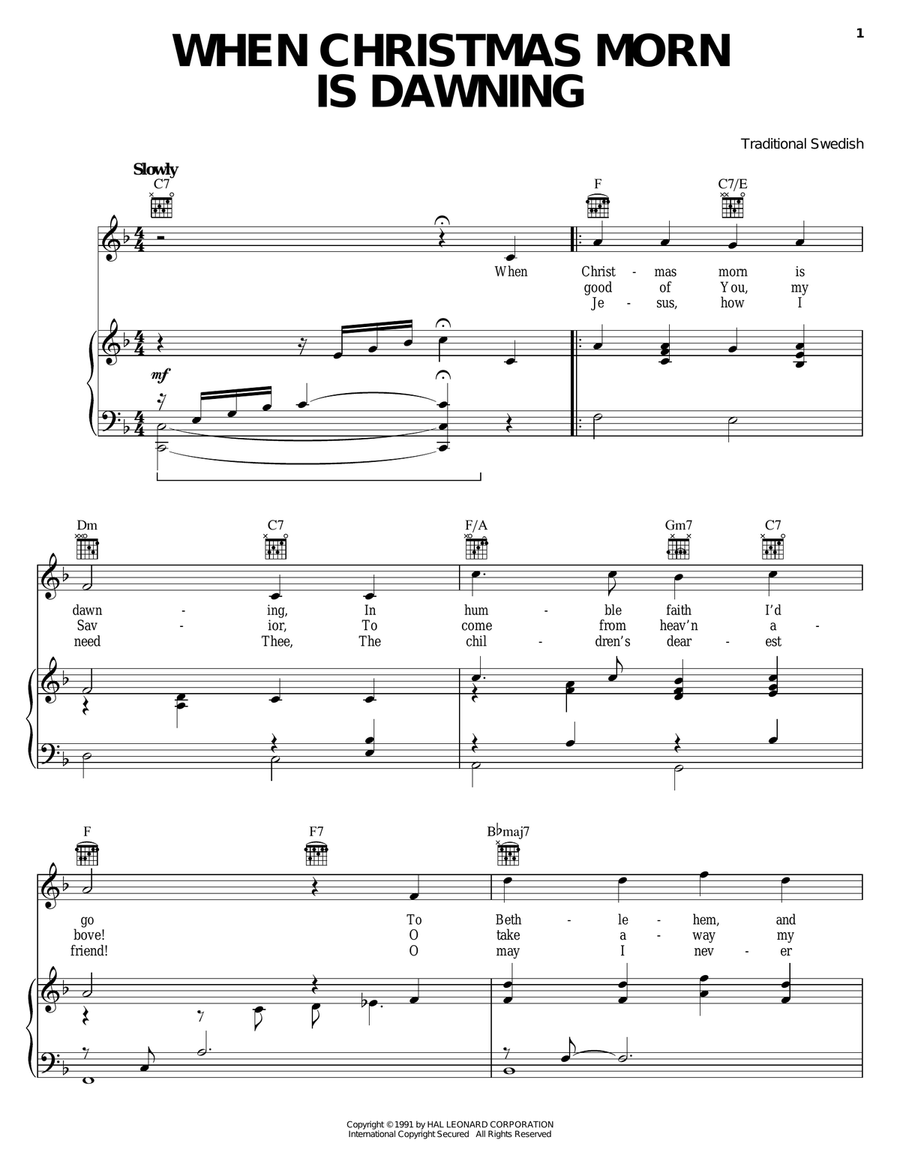 When Christmas Morn Is Dawning Piano, Vocal, Guitar scores gallery preview page 1