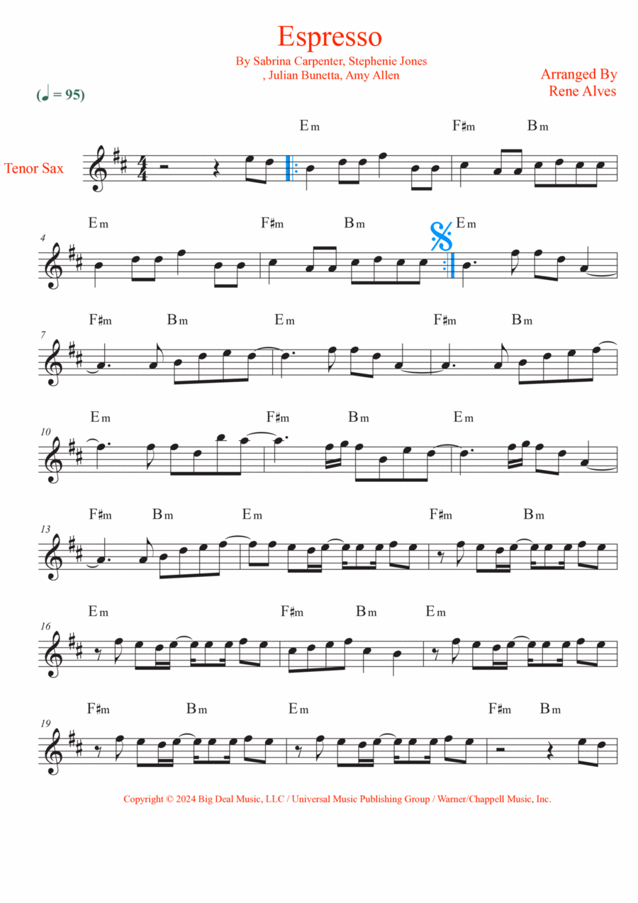 Espresso Espresso Tenor Saxophone scores gallery preview page 1