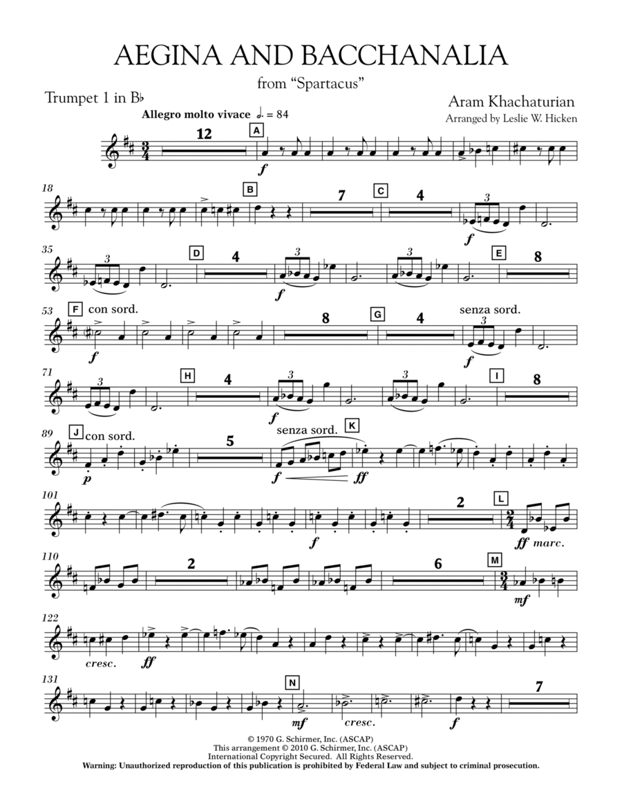 Aegina and Bacchanalia (from Spartacus) - Bb Trumpet 1 B-Flat Trumpet scores gallery preview page 1