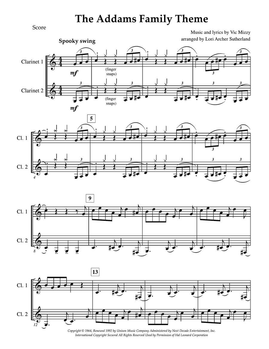 The Addams Family Theme Clarinet Duet scores gallery preview page 2
