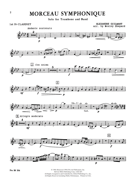 Morceau Symphonique (Trombone Solo and Band): 1st B-flat Clarinet