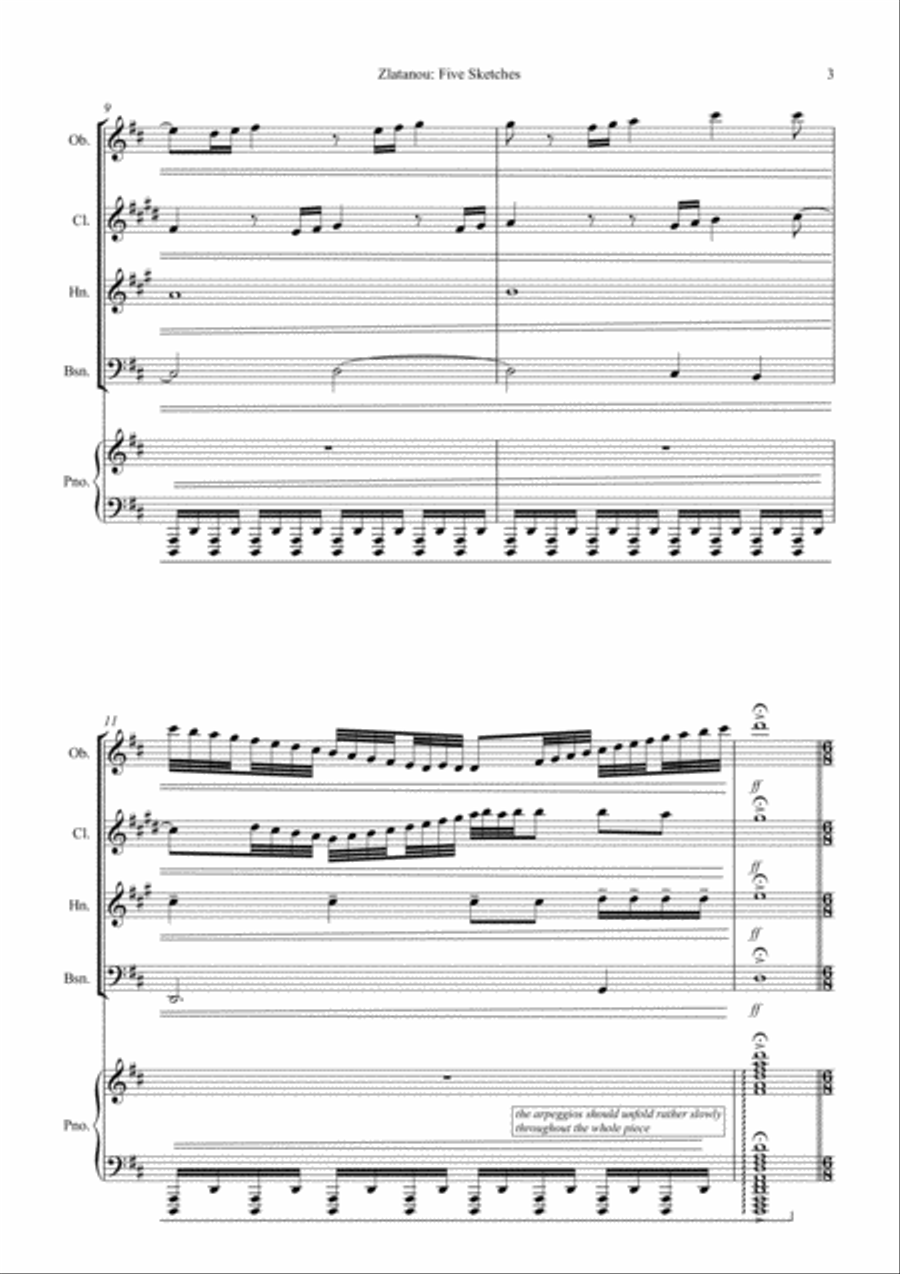 FIVE SKETSCHES, Quintet for Woodwinds (Oboe, Clarinet in Bb, Horn, Bassoon), and Piano Woodwind Quintet scores gallery preview page 3