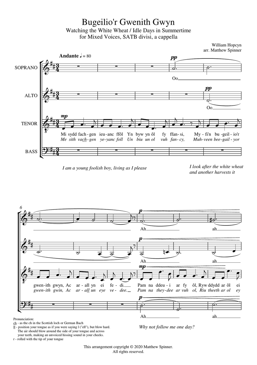Bugeilio'r Gwenith Gwyn (Watching the White Wheat) Divisi scores gallery preview page 2
