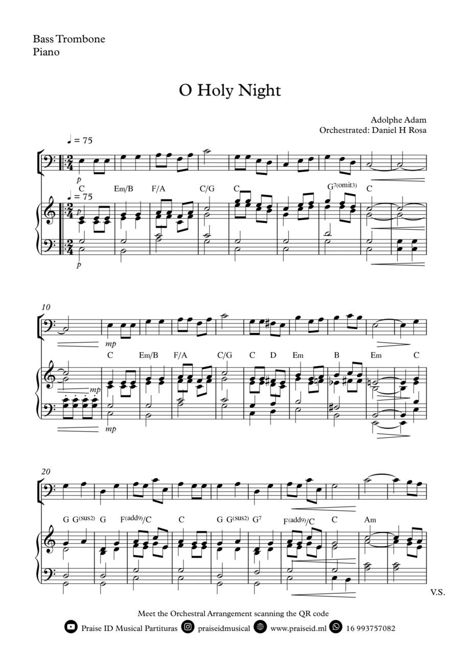 O Holy NIght - Christmas Carol - Bass Trombone and Piano Bass Trombone scores gallery preview page 1
