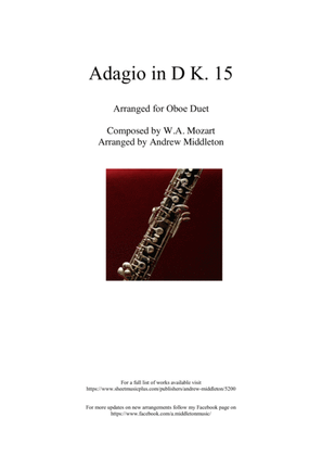 Book cover for Adagio in D arranged for Oboe Duet