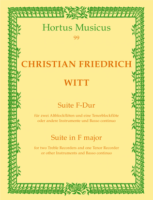 Book cover for Suite for two Treble Recorders and one Tenor Recorder or other Instruments and Basso continuo F major