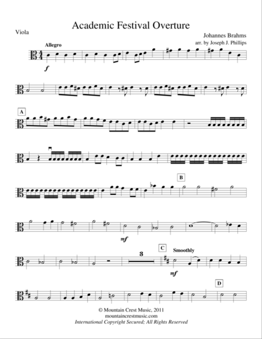 Academic Festival Overture-Viola part String Orchestra scores gallery preview page 1