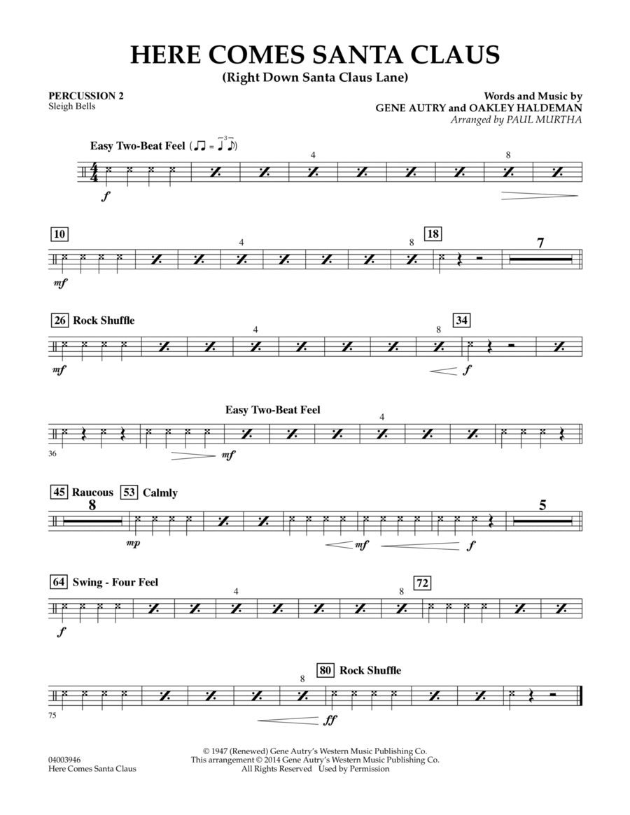 Here Comes Santa Claus (Right Down Santa Claus Lane) - Percussion 2 Concert Band scores gallery preview page 1