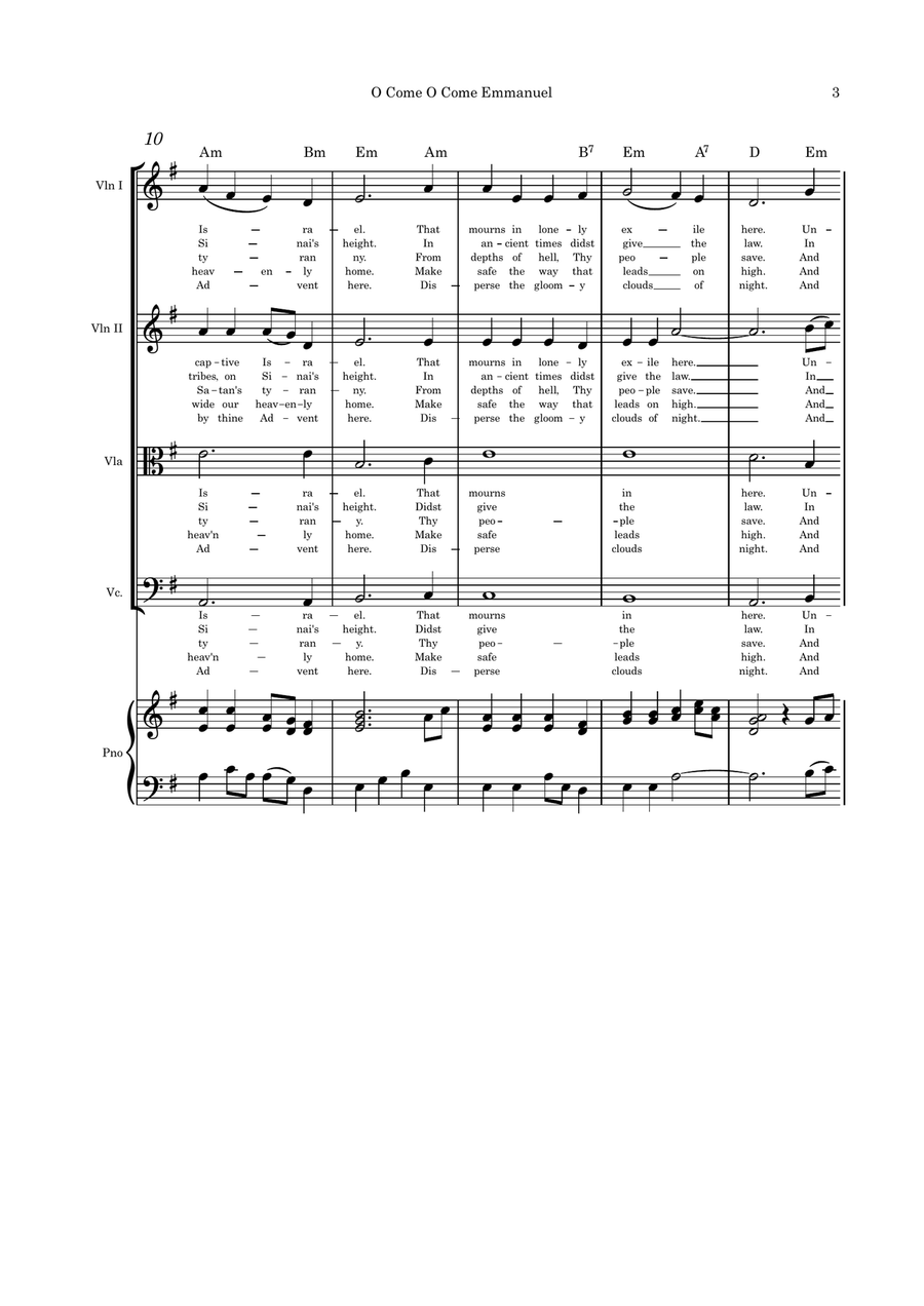 O Come O Come Emmanuel/I Heard the Voice of Jesus Say Strings and piano with parts pages Small Ensemble scores gallery preview page 3