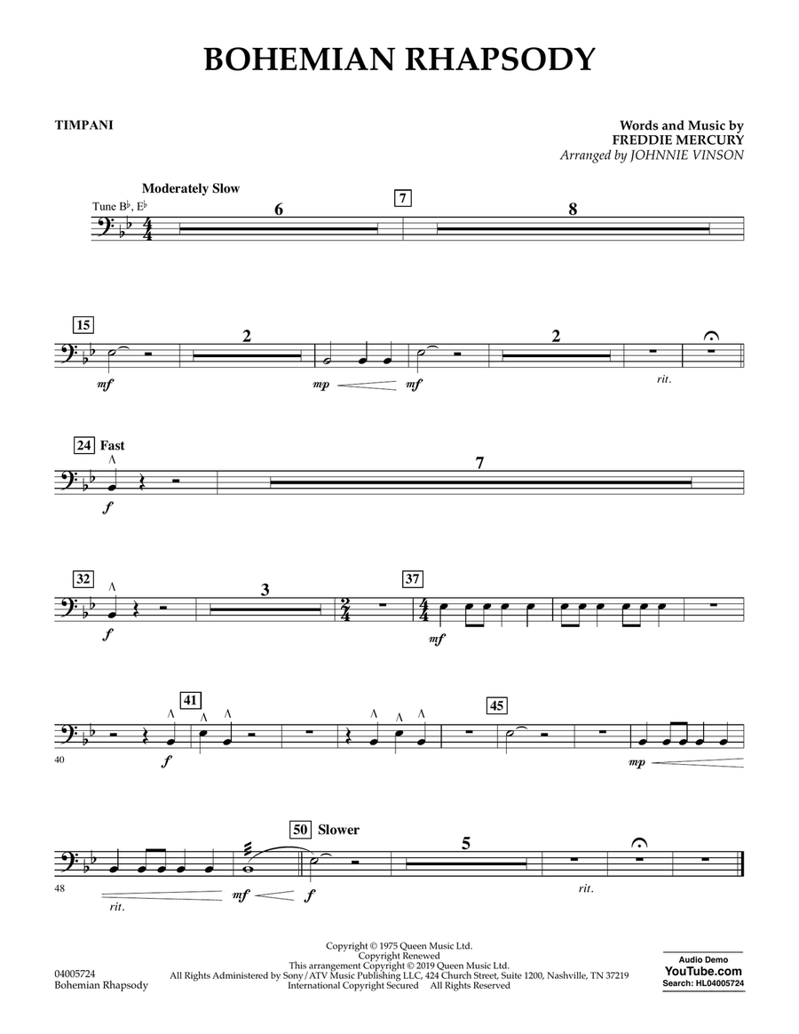 Bohemian Rhapsody (arr. Johnnie Vinson) - Timpani