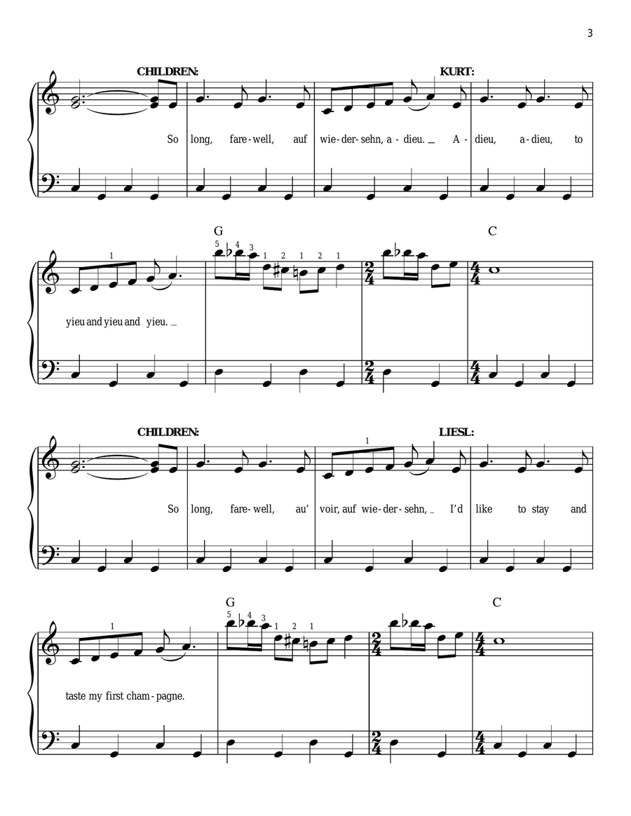 So Long, Farewell (from The Sound of Music) Easy Piano scores gallery preview page 3