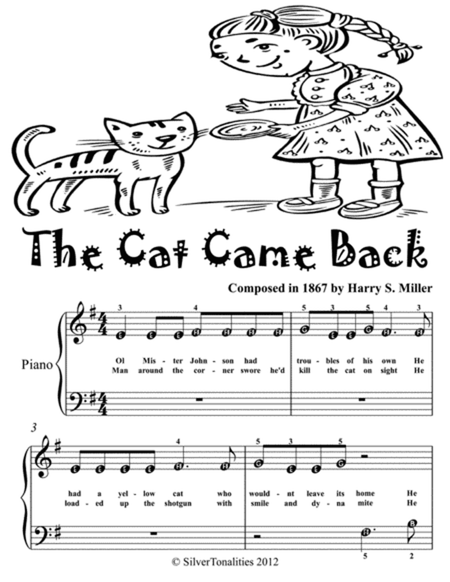 The Cat Came Back Beginner Piano Sheet Music 2nd Edition