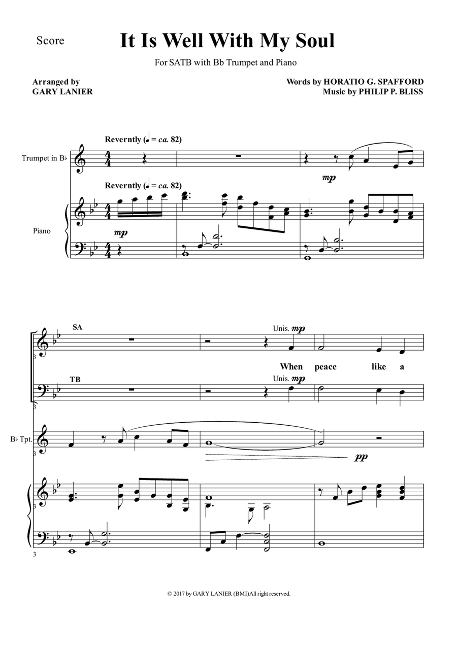 IT IS WELL WITH MY SOUL (Choir - SATB with Bb Trumpet & Piano) 4-Part scores gallery preview page 2