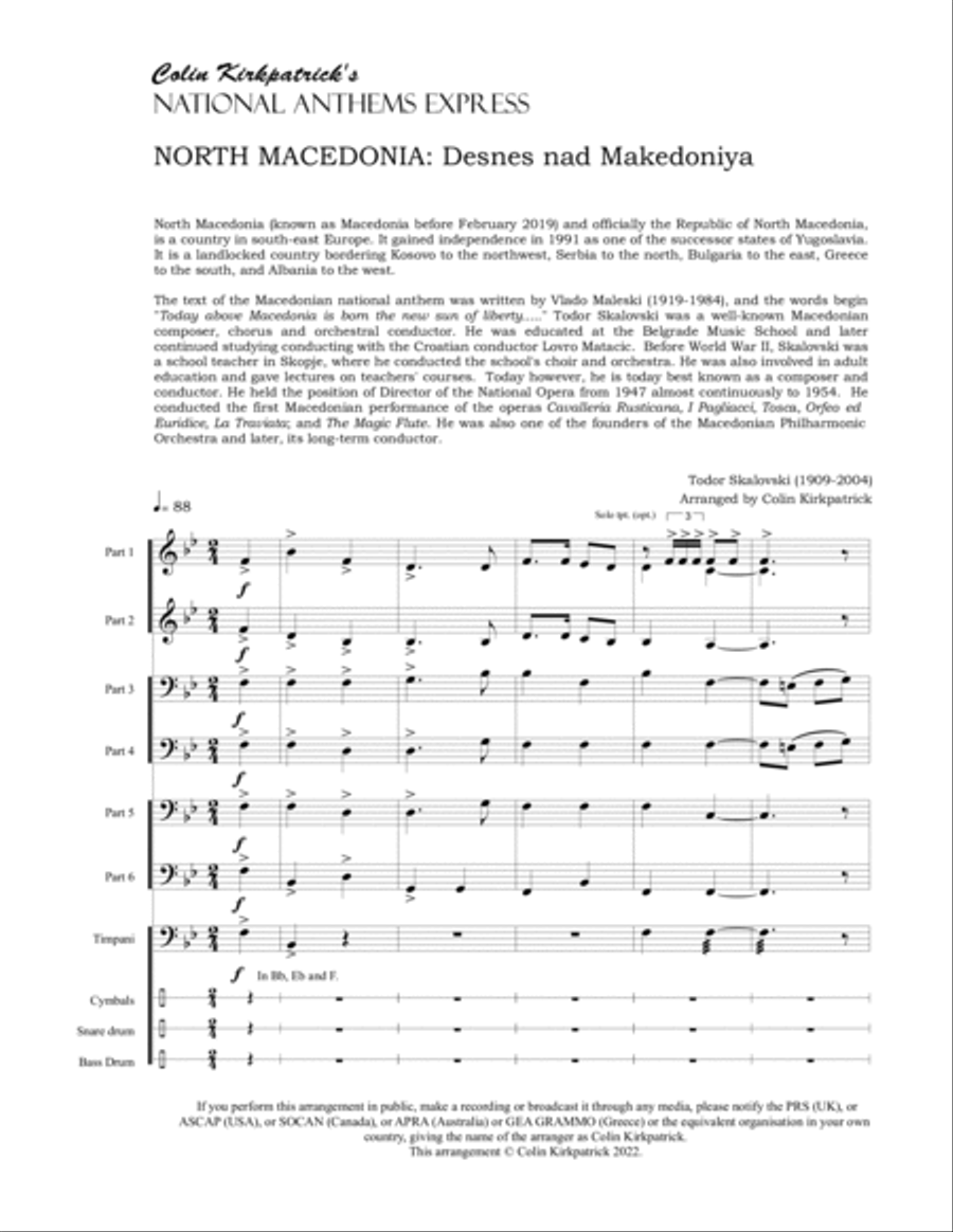 North Macedonia National Anthem: Desnes nad Makedoniya Large Ensemble scores gallery preview page 4