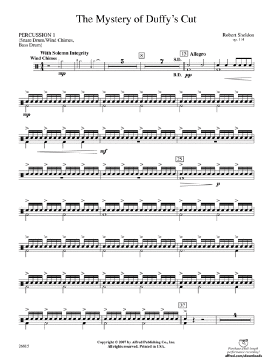 The Mystery of Duffy's Cut: 1st Percussion Concert Band scores gallery preview page 1