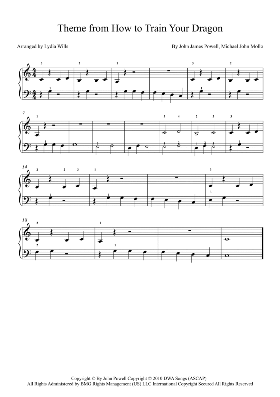 How To Train Your Dragon Easy Piano scores gallery preview page 1