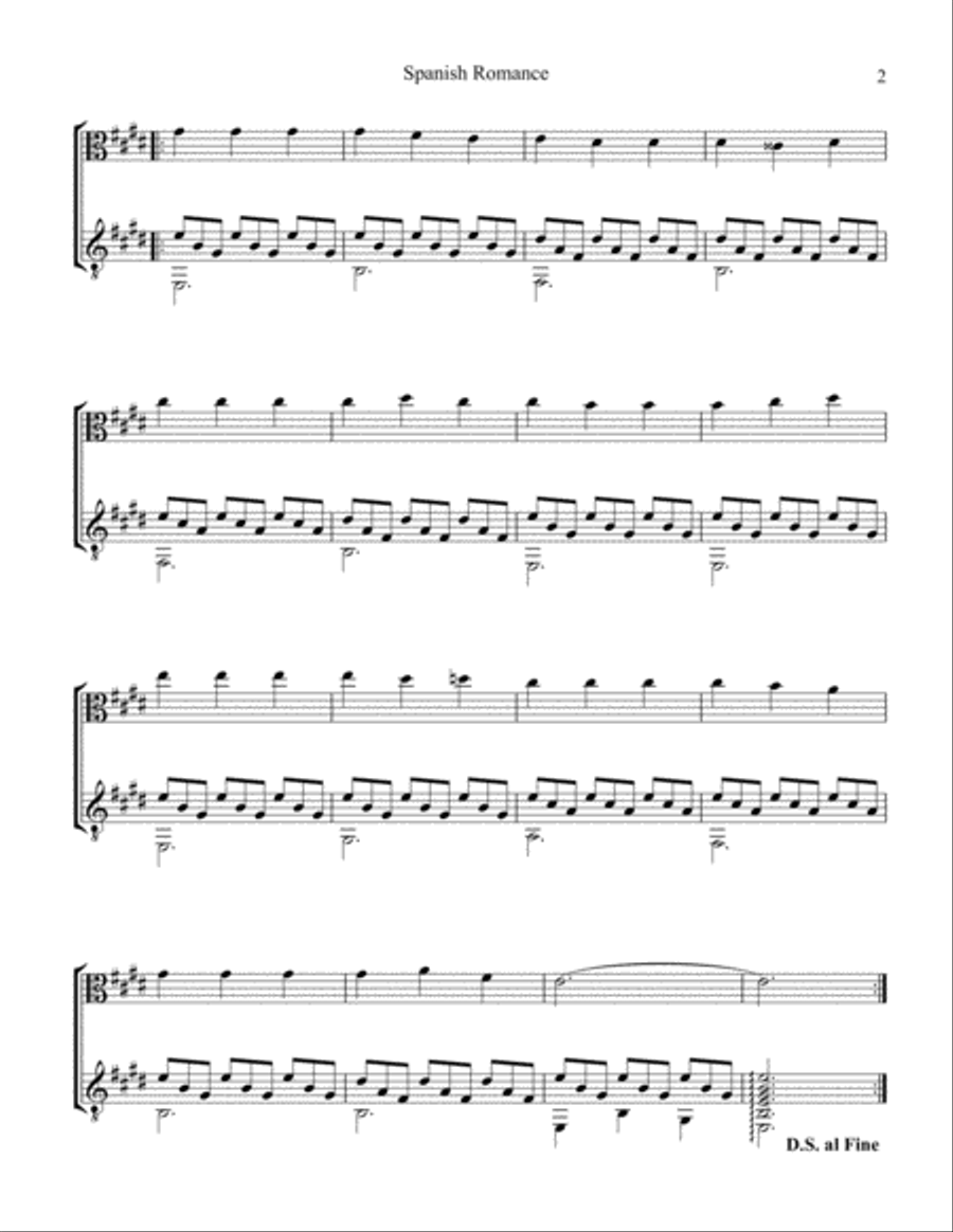 Spanish Romance, Romanza for viola and guitar String Duet scores gallery preview page 2