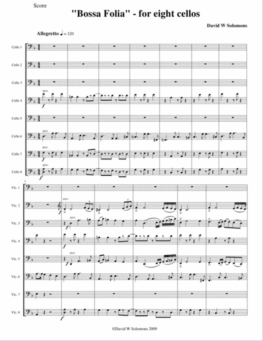 La Folia Bossa Nova for 8 cellos La Folia Bossa Nova for 8 cellos Cello Solo scores gallery preview page 1