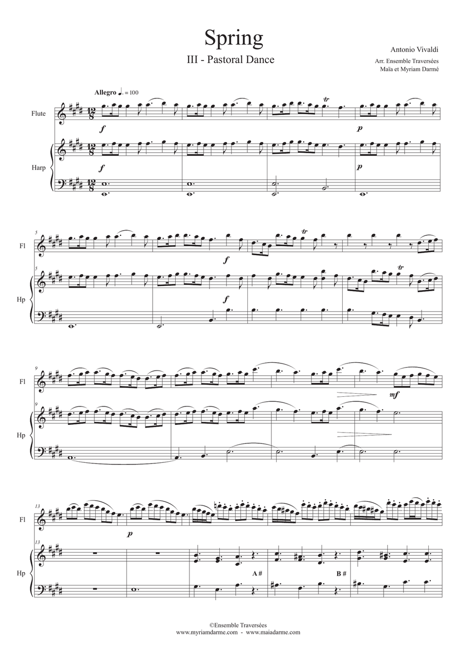 Vivaldi - Spring (The Four Seasons) for Flute and Harp Duet Flute scores gallery preview page 2