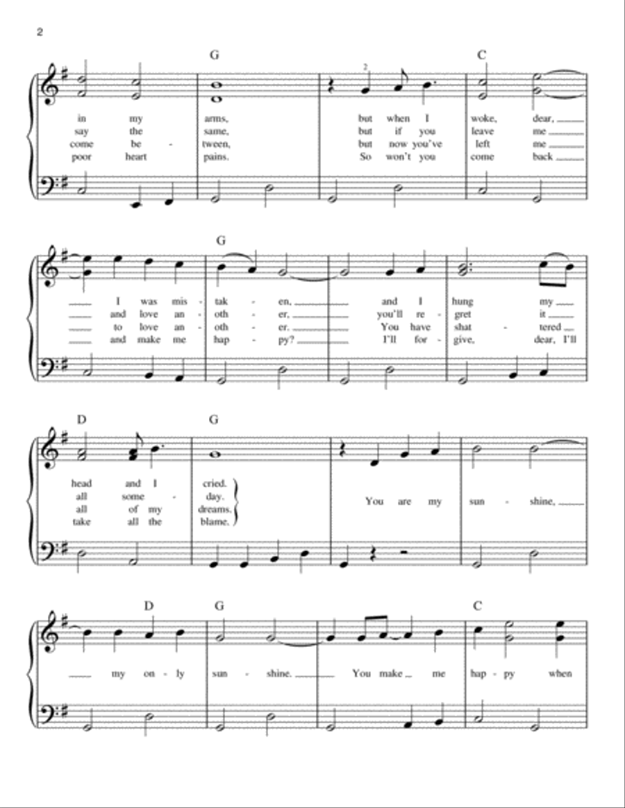 You Are My Sunshine Easy Piano scores gallery preview page 2