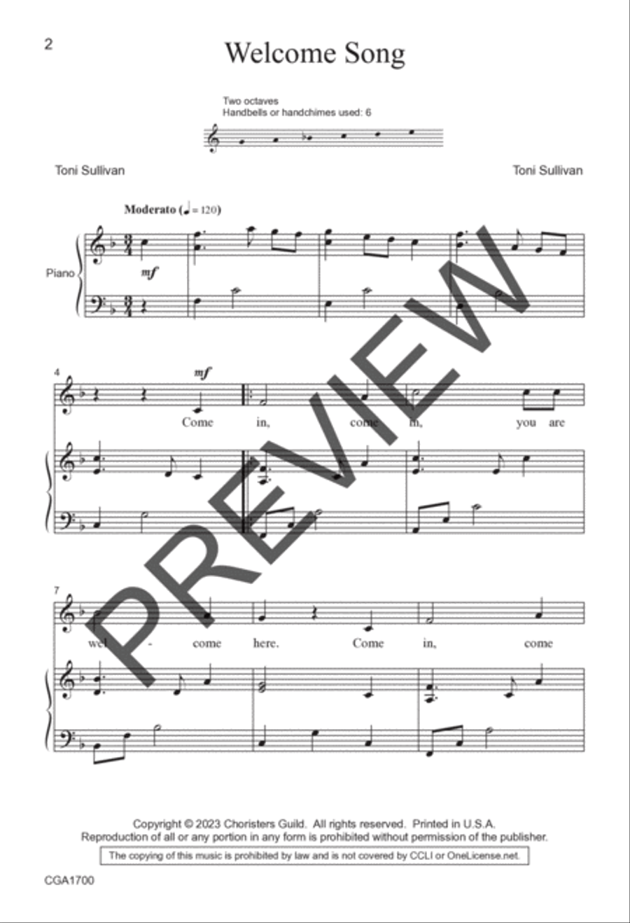 Welcome Song (Unison/Two-part) Unison Choir scores gallery preview page 2