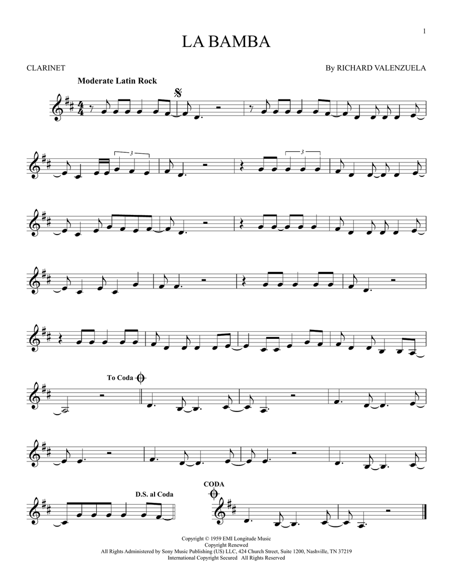 La Bamba Clarinet Solo scores gallery preview page 1