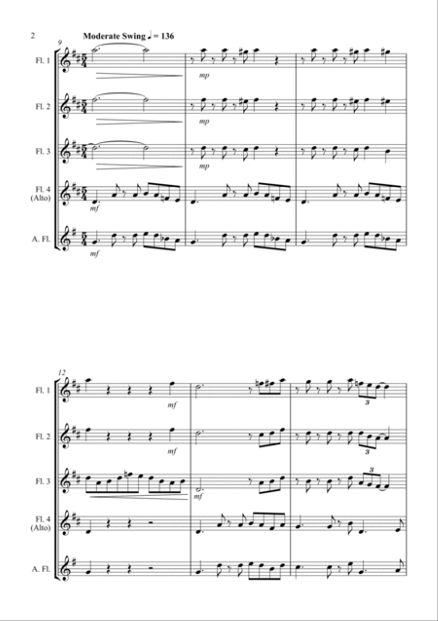 Swing Low, Sweet Chariot - a Jazz Arrangement - For Flute Quartet Flute Quartet scores gallery preview page 2