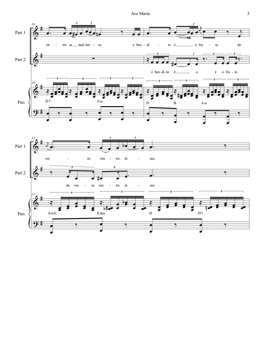 Ave Maria (Portuguese Lyrics - for 2-part choir - Low Key - Piano Accompaniment) 2-Part scores gallery preview page 4