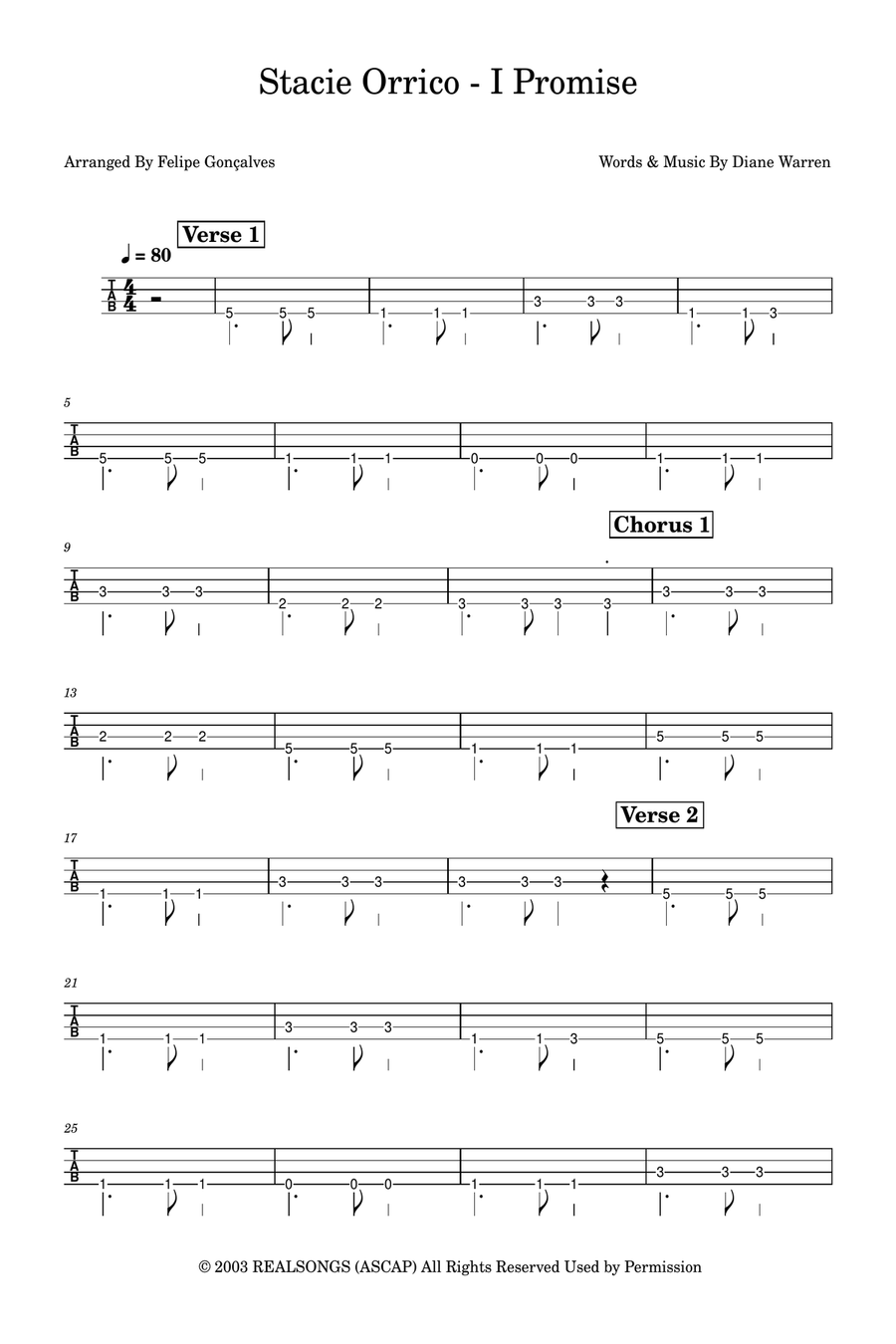 I Promise I Promise Guitar Tablature scores gallery preview page 1