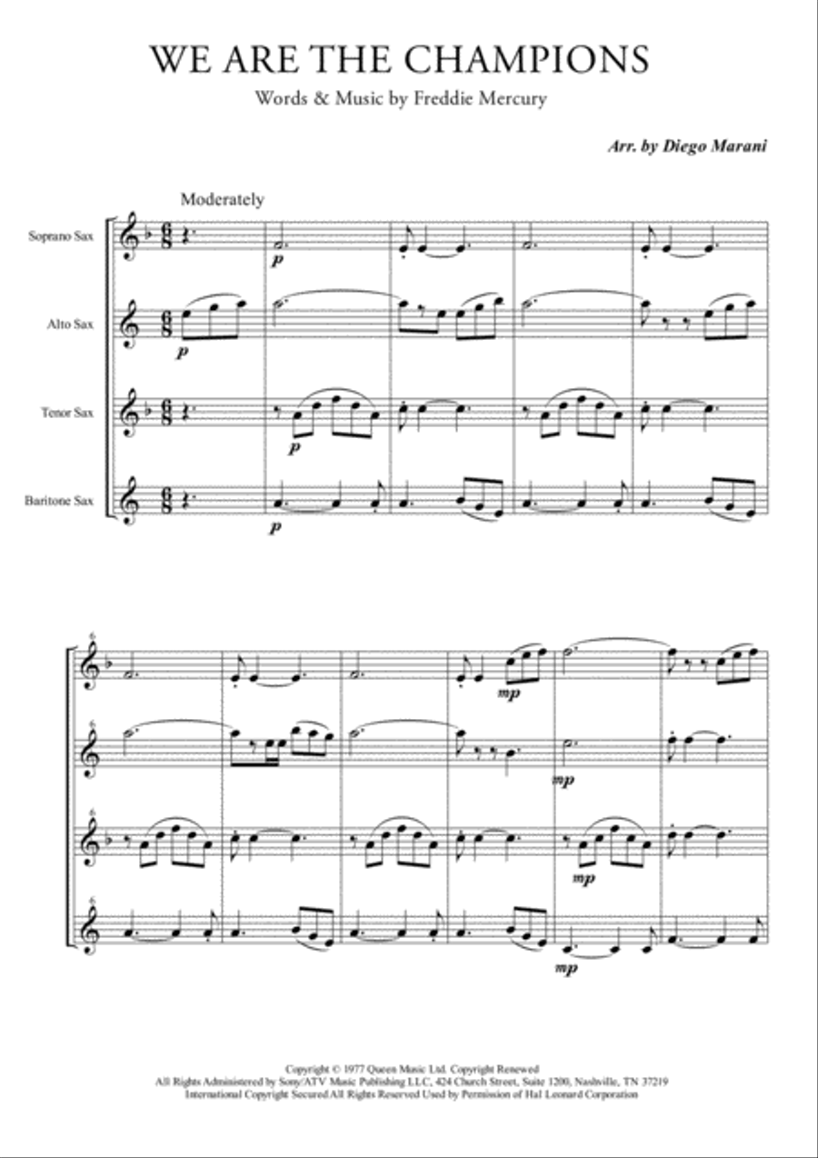 We Are The Champions Woodwind Quartet scores gallery preview page 1