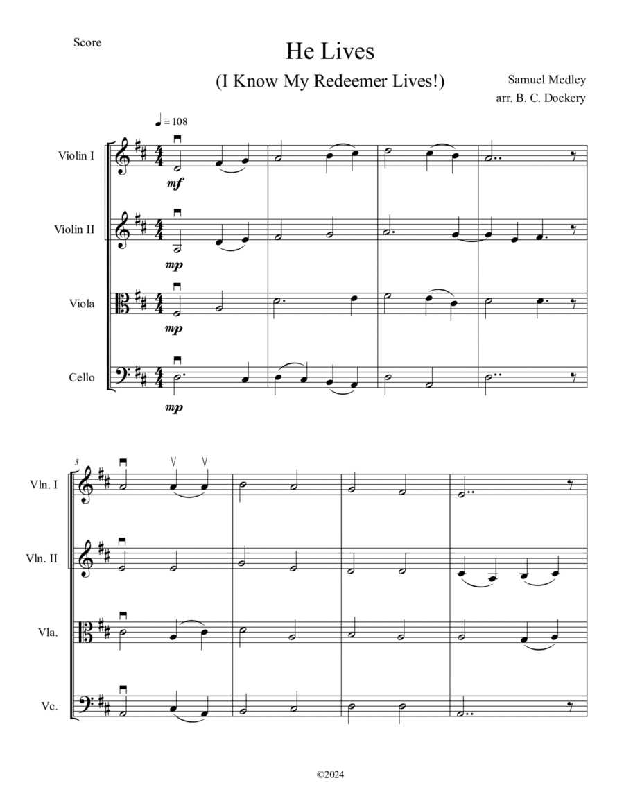 He Lives (String Quartet) String Quartet scores gallery preview page 1