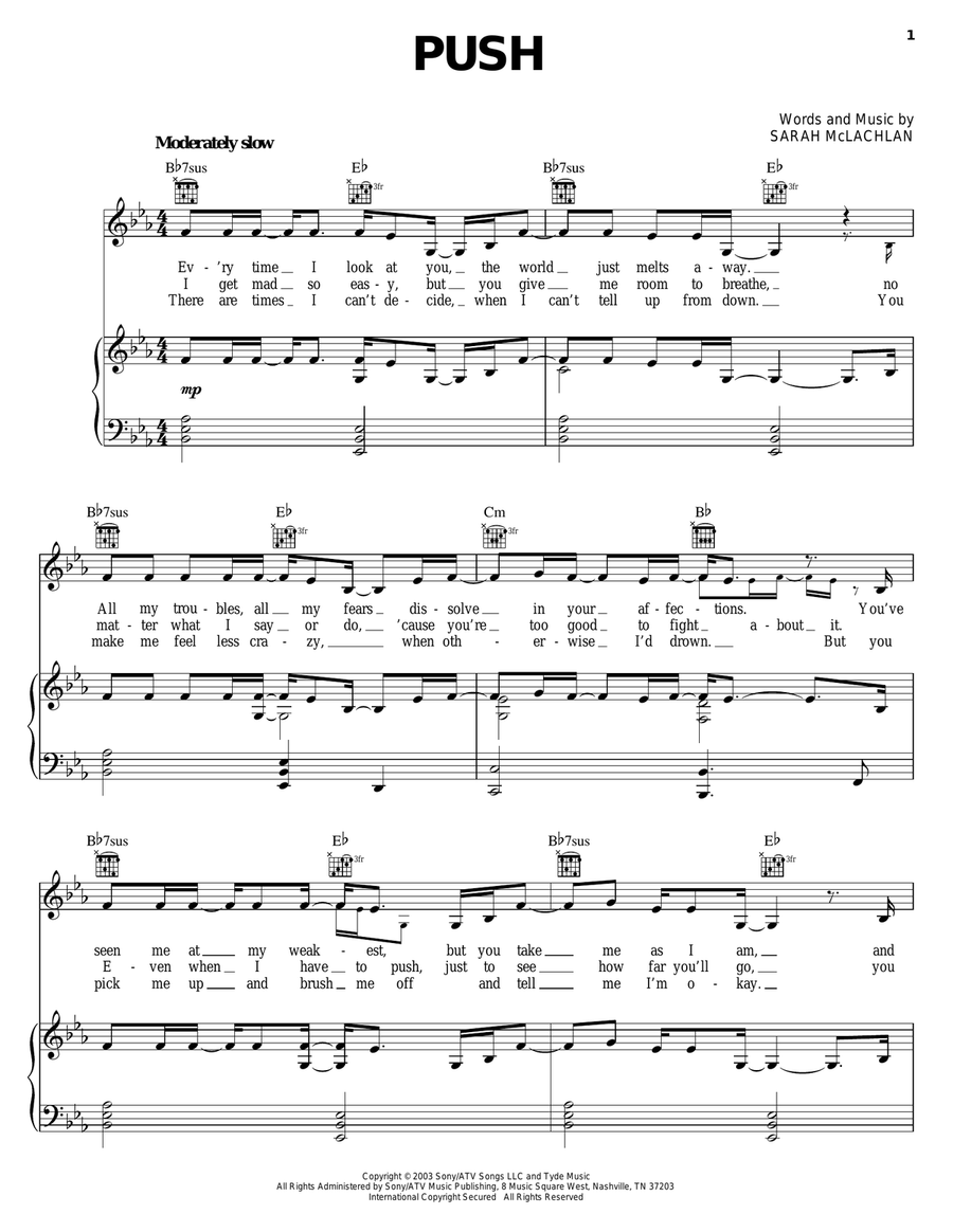 Push Piano, Vocal, Guitar scores gallery preview page 1
