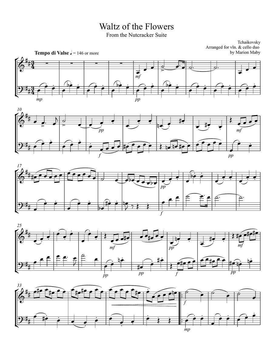 Waltz of the Flowers for vln. cello duet by Peter Ilyich
