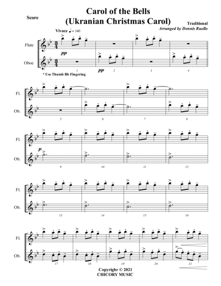 Carol of the Bells (Ukrainian Carol) - Flute & Oboe Duet - Intermediate image number null