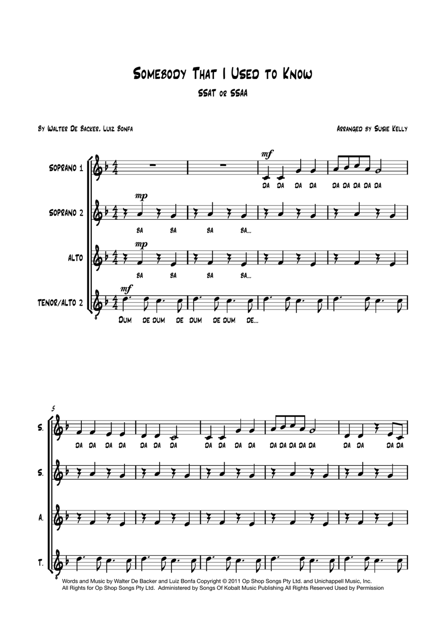 Somebody That I Used To Know SSAA scores gallery preview page 2