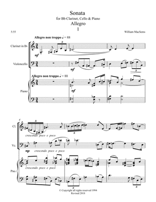 Sonta for Bb Clarinet, Cello and Piano