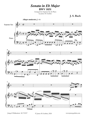 Book cover for BACH: Sonata in Eb BWV 1031 for Soprano Sax & Piano