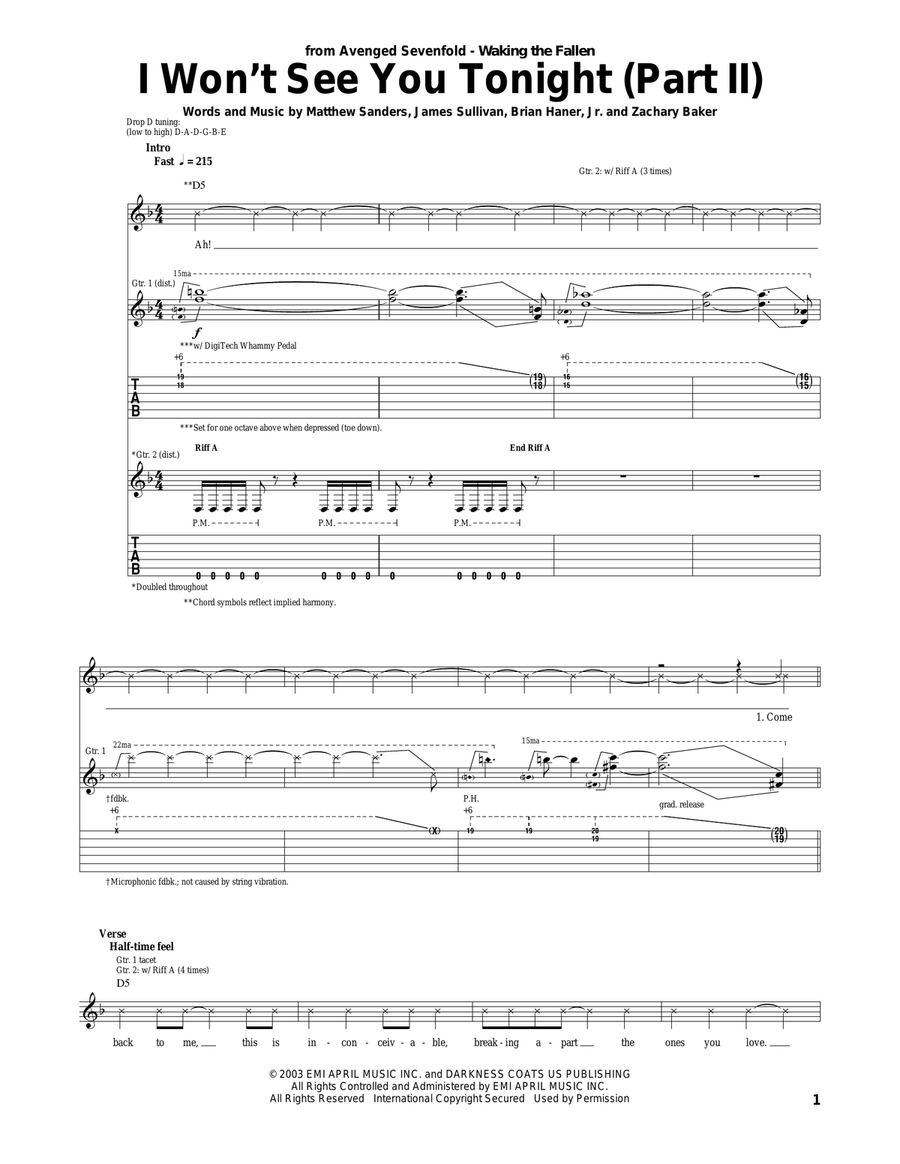 I Won't See You Tonight (Part II) Acoustic Guitar scores gallery preview page 1
