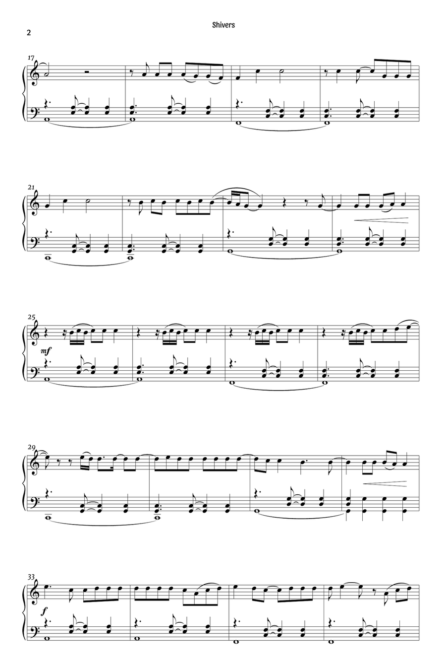 Shivers Piano Solo scores gallery preview page 2