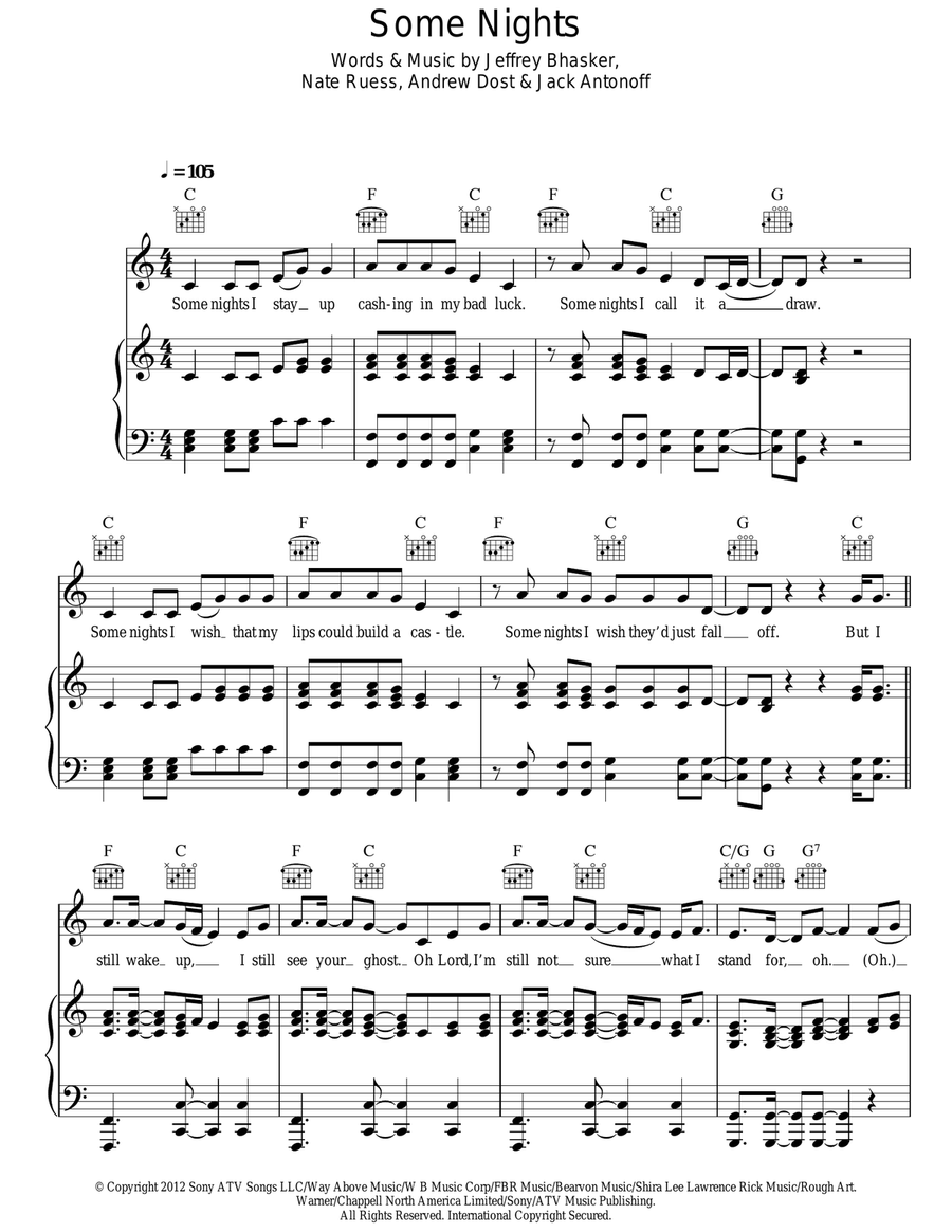 Some Nights Acoustic Guitar scores gallery preview page 1