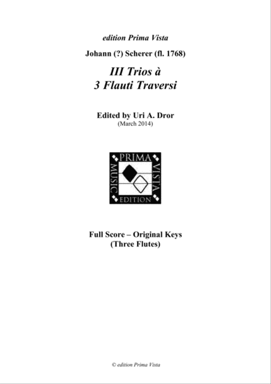 Johann Scherer, III Trios for Three Flutes, Score Flute Trio scores gallery preview page 1