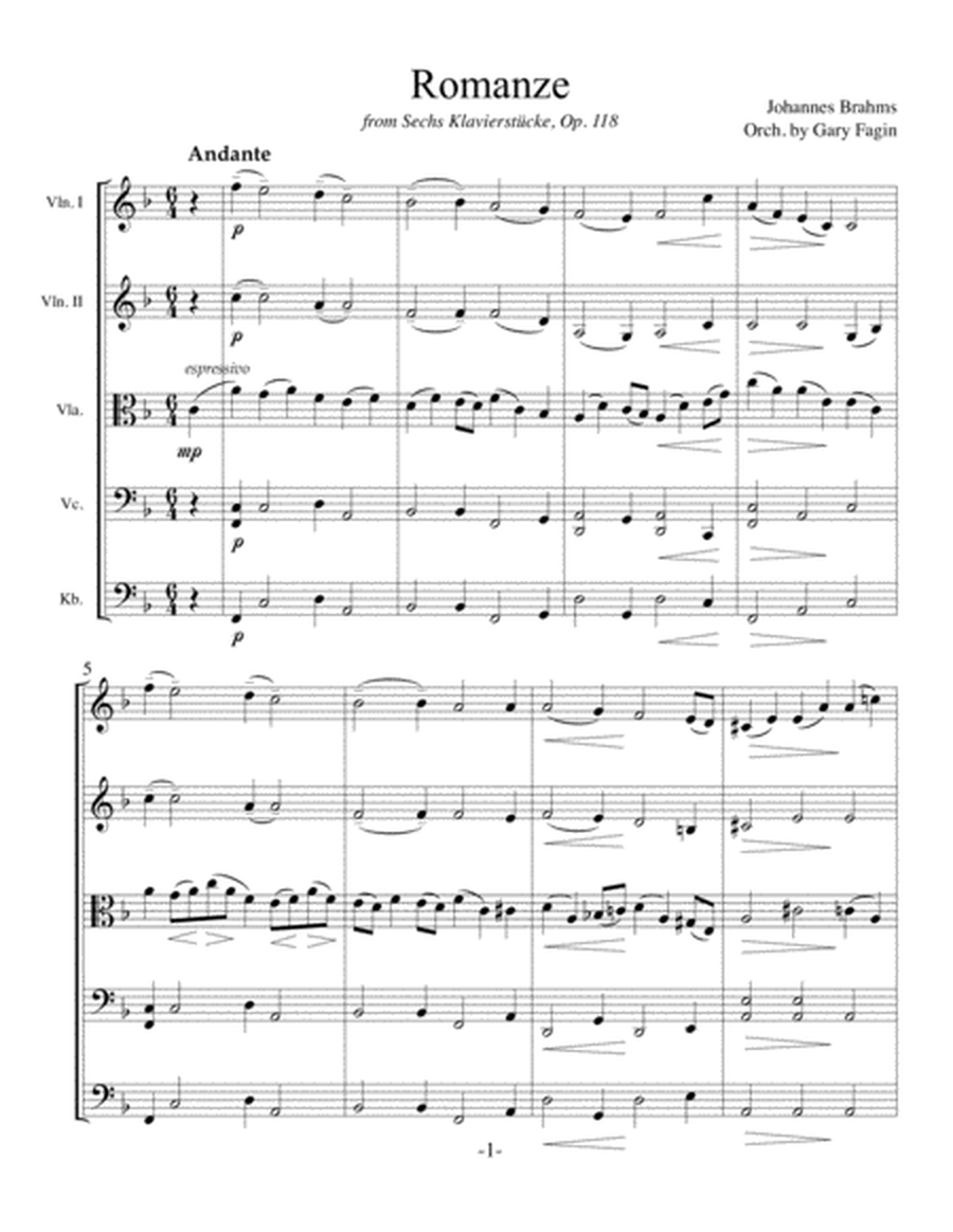 Brahms - Romanze from Sechs Klavierstücke, Op. 118, arranged for string ensemble