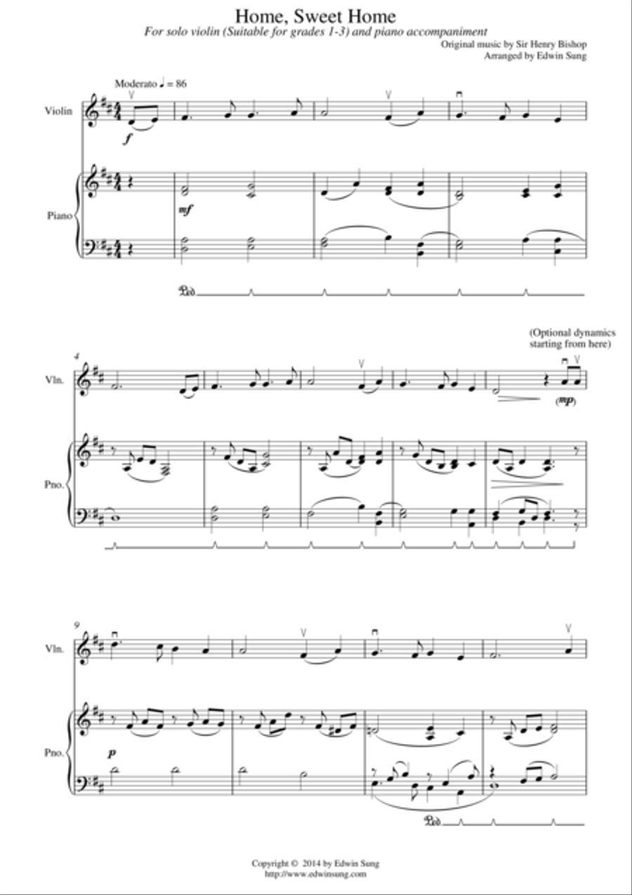 Home, Sweet Home (for violin and piano, suitable for grades 1-3) Violin Solo scores gallery preview page 1